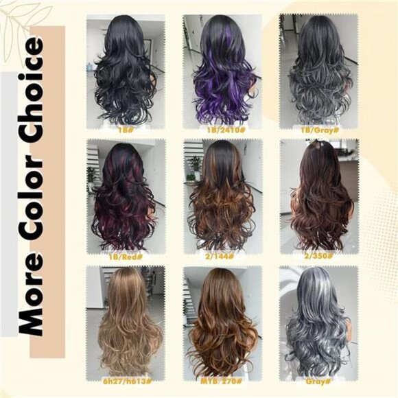 Highlight Ombre Brown Layered Wavy Wig With Curtain Bangs - Picture 4 of 6